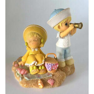 Precious Moments Girl Picnic Nap Boy Spyglass HTF Beach Figurine Cute